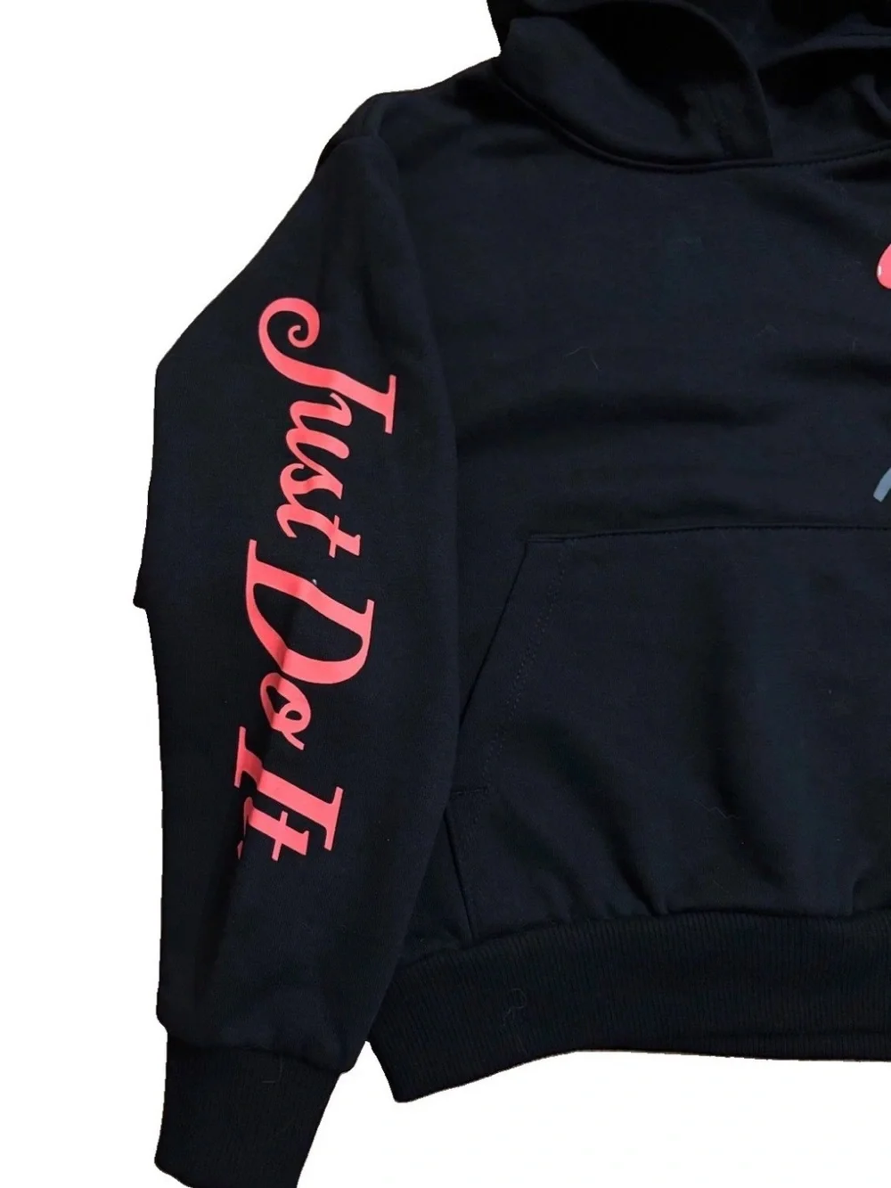 Nike Girls Black Graphic Pullover Hoodie with Coral Logo - Size 6